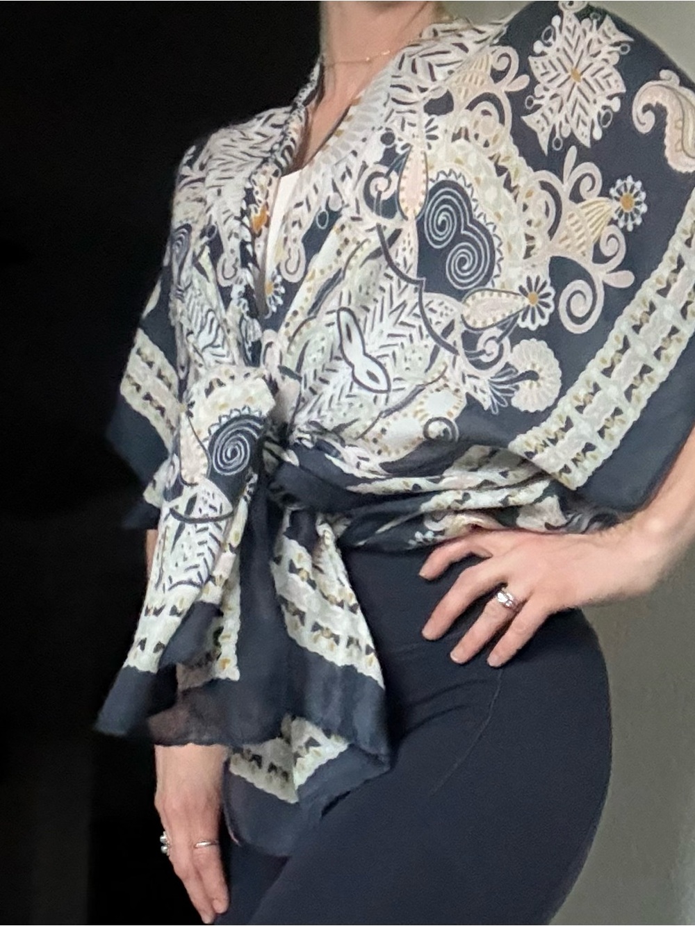 Navy & Cream Paisley Swim Coverup